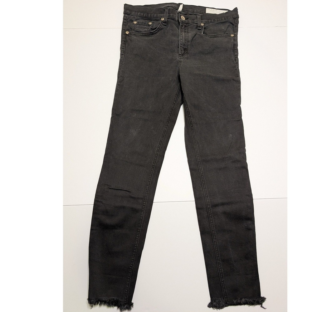 Rag & Bone Ankle Skinny Jeans Black Raw Hem W1526I769BRA Womens 34